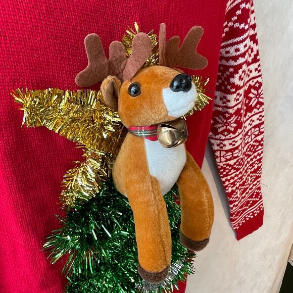 NOBO Stuffed Animal 3D Reindeer Ugly Christmas Sweater Size Large (11-13) - Picture 2 of 4
